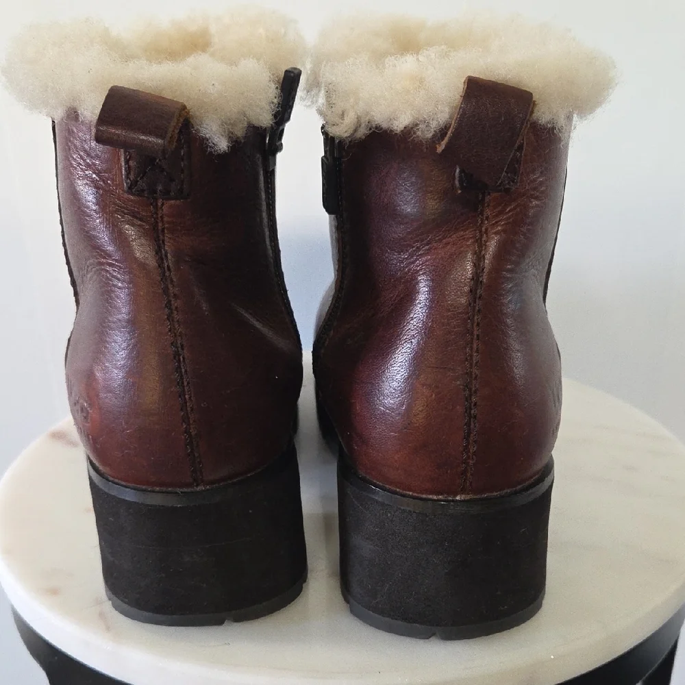 UGG Chestnut Leather Winter Boots with Shearling Size 8 - Picture 4 of 8